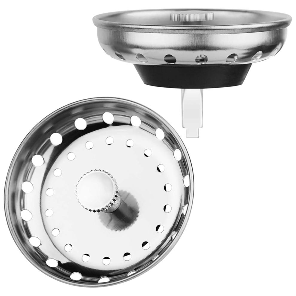 2Pcs Kitchen Sink Drain Strainer Stopper Combo For Standard 3-1/2 Inch Drain, Stainless Steel Basket 4852937897699