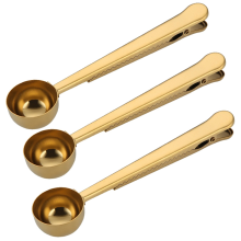 2 in 1 Coffee Spoon Powder Measuring with Sealing Clip Tea Milk Accessories,Gold