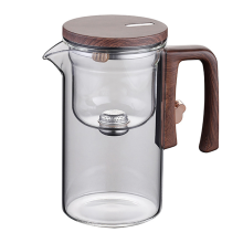 720ML Glass Teapot Water Separation Inner Container One Click Magnetic Switch Tea Filtration Pot Wood Handle Cup Set
