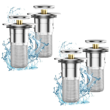 4Pcs Bathroom Sink Stopper for 1.1-1.29 Inch, PopUp Drain Filter with Removable Stainless Steel Basket
