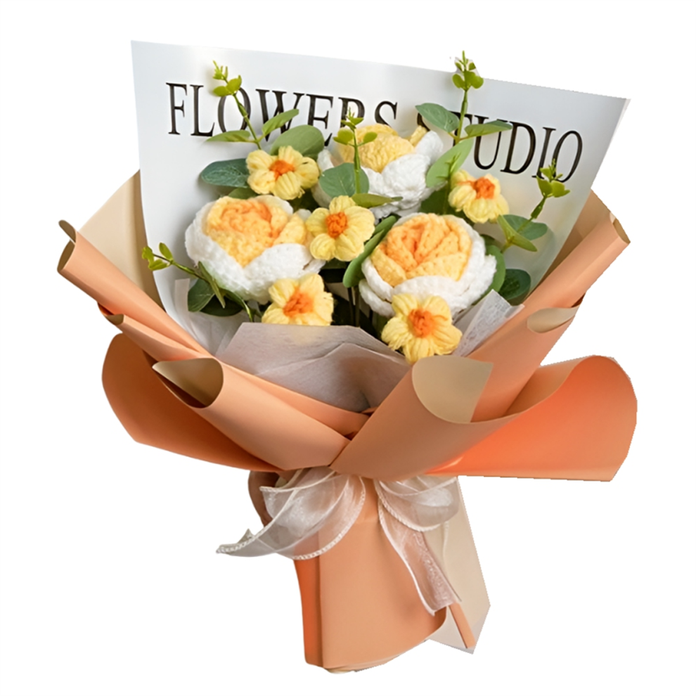 Hand-Knitted Rose Flower Bouquet Ready-Made Birthday Knitted for Valentine'S Day Gift,A-image-OPC-PJSGN9R-NEW