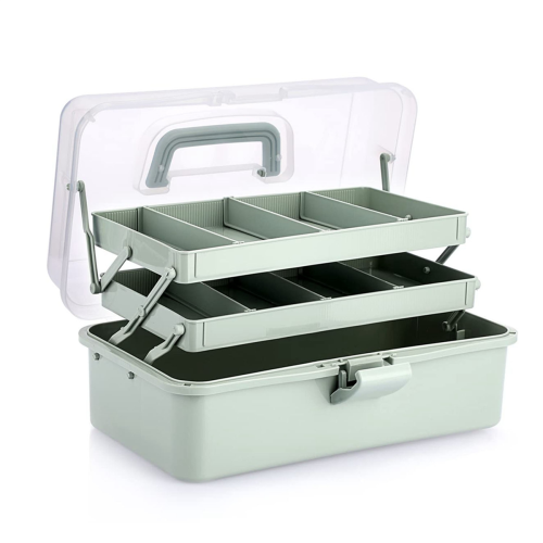 3-Layer Plastic Dividing Storage Box Craft Organizer and with Adjustable Spacers Portable Handled