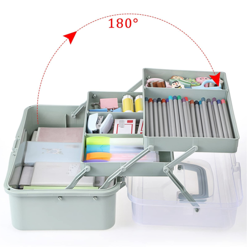 3-Layer Plastic Dividing Storage Box Craft Organizer and with Adjustable Spacers Portable Handled 2
