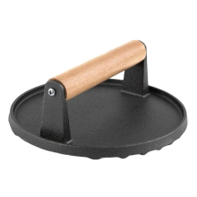 Meat for Grilling Round Cast Iron Bacon Burger with Wooden Handle