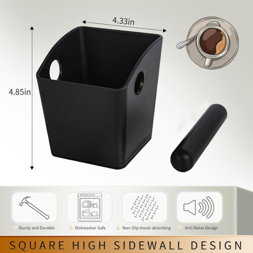Espresso Knock Box Square High Side Wall Splash Prevention Design Shock Absorbing Non Slip 2