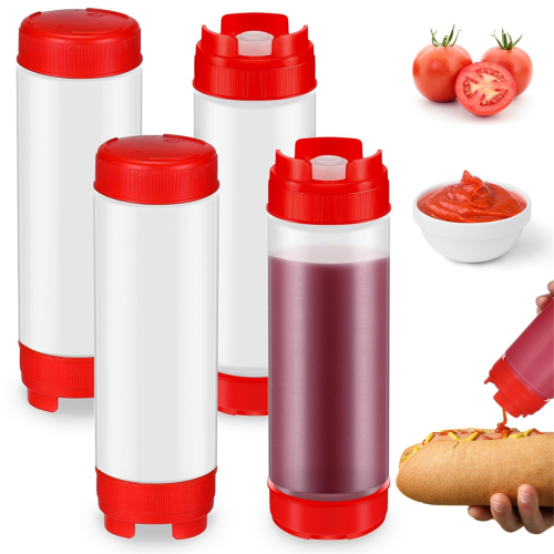 4Pcs Squeeze Bottles Refillable 20 Oz,Inverted Plastic Tip Large Valve Dispenser Condiment Bottle 1