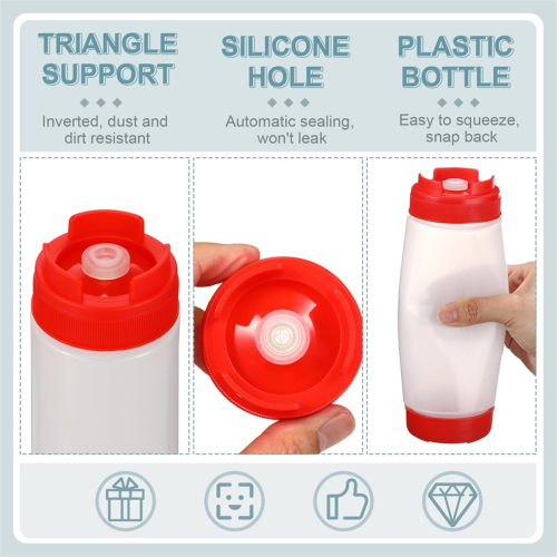 4Pcs Squeeze Bottles Refillable 20 Oz,Inverted Plastic Tip Large Valve Dispenser Condiment Bottle 2