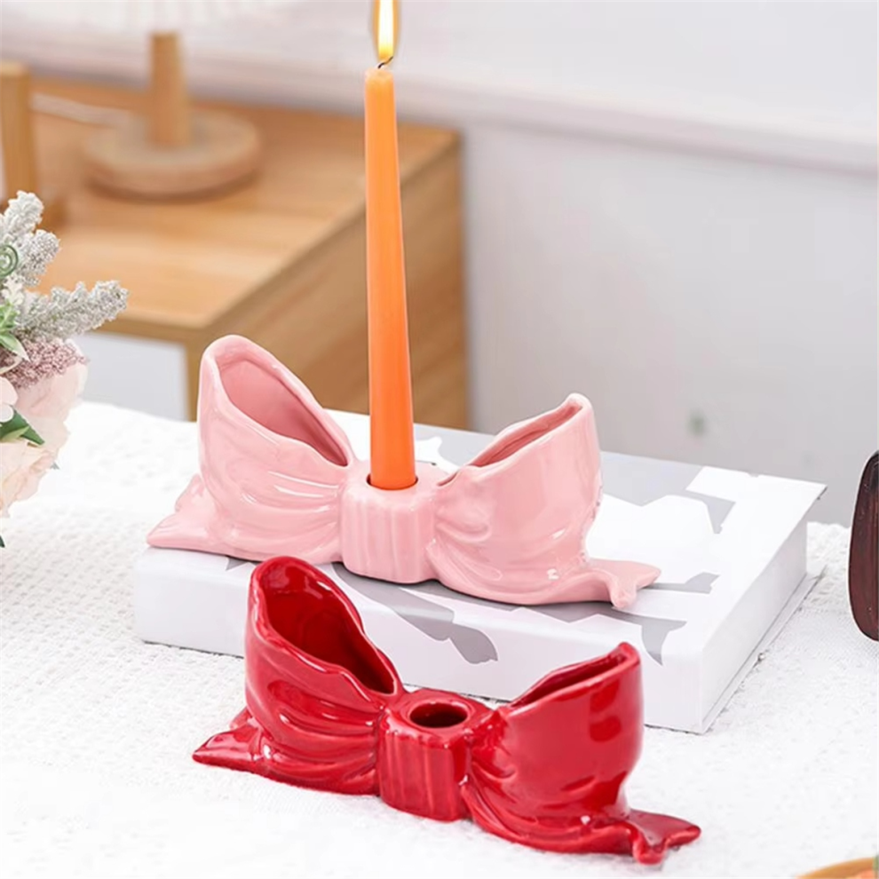 Ceramic Bow Candle Holder Elegant Knot Holders for Home Wedding Decor Table Centerpiece Red-image-OPC-PJSGRCC-NEW