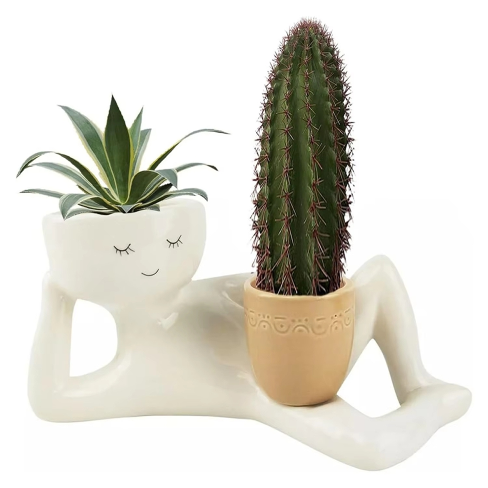 Saudism Lazy Guy Planter Resinlazy Little Character Flowerpot Lying Down Resin Figure Garden