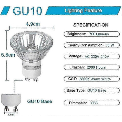 Dimmable GU10 Halogen Bulb 50W 8 Pack Warm White 2800K 220V 1