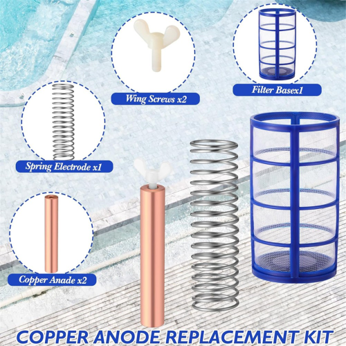 6-Piece Copper Anodized Replacement Kit,Includes Anodes,Basket Screens,Springs and Screws,for Solar Pool Ionizers 2