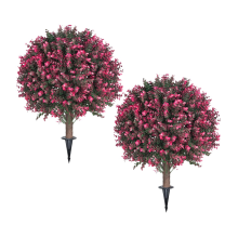 2 Pack Artificial Rose Boxwood Topiary Balls for Outdoor with Ground ,UV Resistance Faux Greenery Shrubs,for Garden