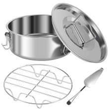 Stainless Steel Flan Pan for Baking 1.5QT Mold with Lid Portable Round Cake Maker Steam Rack