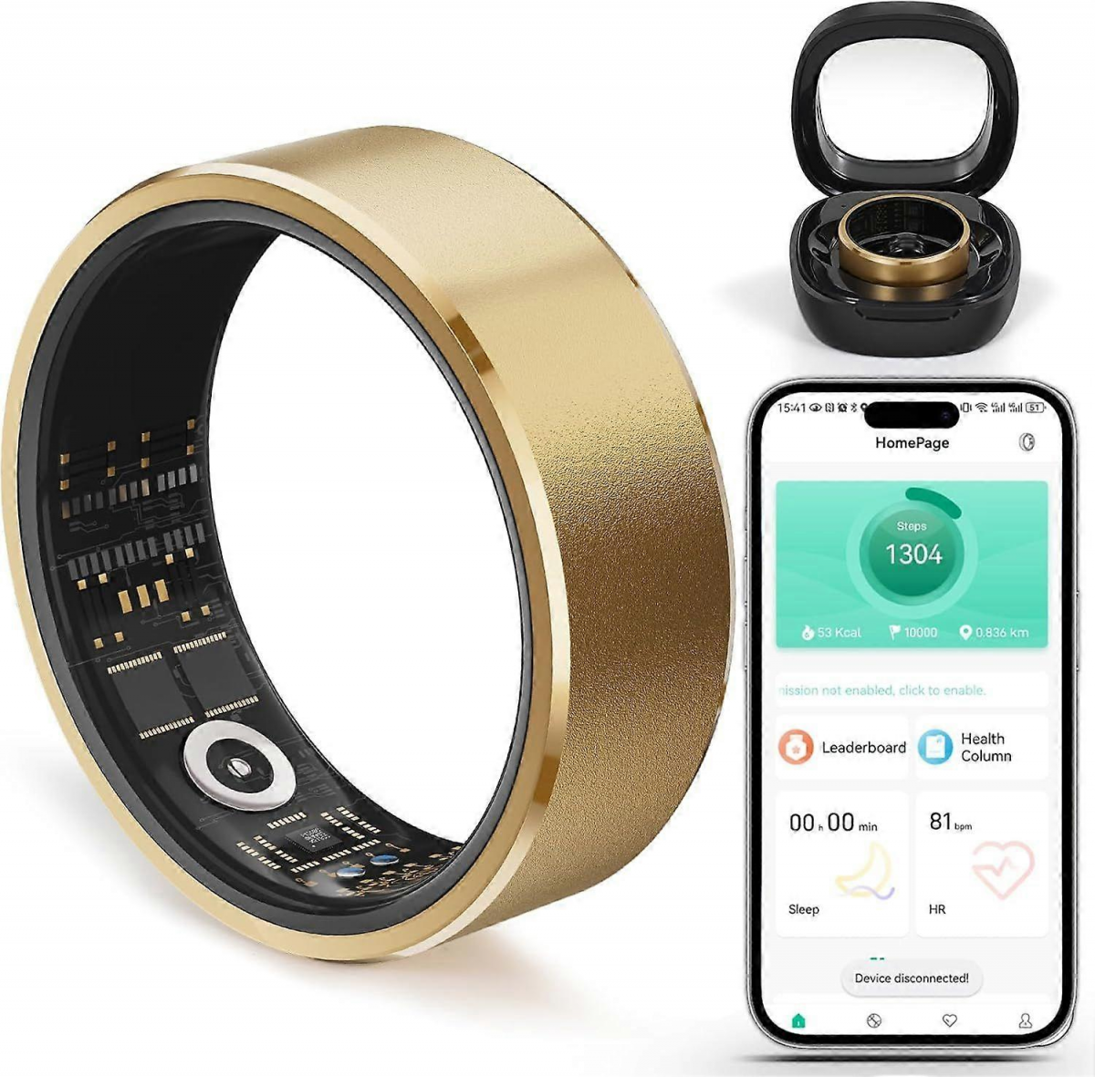 Bague Connectée Pour Femme Et Homme - Bague Fitness Suivi Sommeil Santé Étanche 5ATM Android IOS
