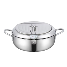 304 Stainless Steel Kitchen Tempura Fryer Pan Japanese Deep Frying Pot with A Thermometer and Lid