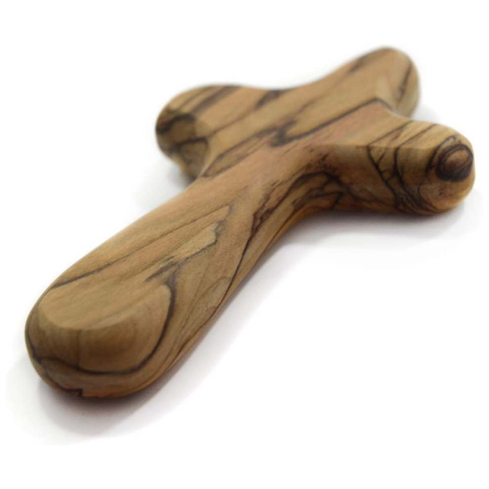 4Inch Hand Held Olive Wood Clinging Fine Prayer Comfort Holding Wooden - Palm Size-image-OPC-PJSH7CJ-NEW
