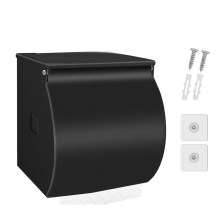 Toilet Paper Holder Wall Mount, Self Adhesive with Shelf, Waterproof Stainless Steel Bathroom Black