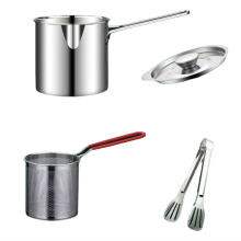 Small Frying Pan with Basket Stainless Steel Home Anti-Scalding Silicone Handle