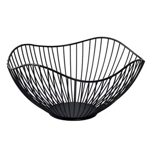Iron Fruit Basket Container Bowl Home Drain Display Table Bread Snacks Tray Storage High Black