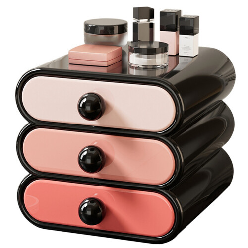 Three-Layer Drawer Storage Box Compact Dressing Table Drawer-Style Cosmetic Can Store Cosmetics Shelf Black 1