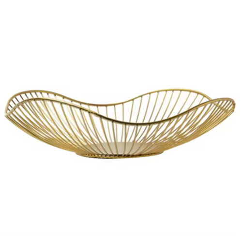 Iron Fruit Basket Container Bowl Home Drain Display Table Bread Snacks Tray Storage High Gold