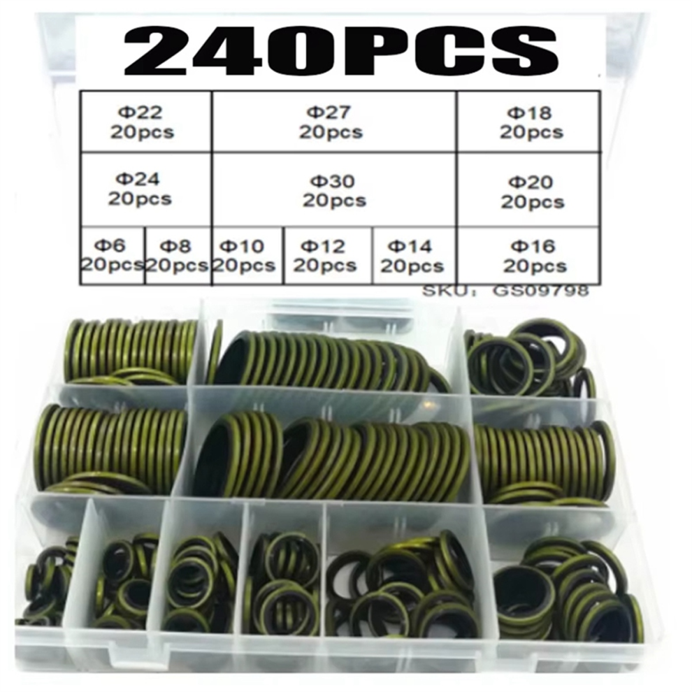 240Pcs Bonded Washer Metal Rubber Oil Drain Plug Gasket Fit M6 M8 M10 M14 M16 Combined Sealing Ring 4851537573774