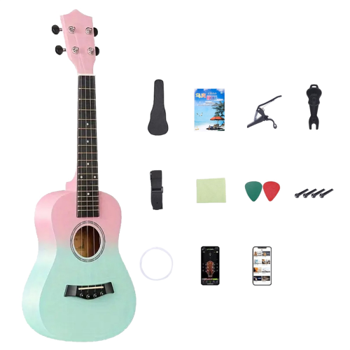 23-Inch Two-Tone Wooden Mini Guitar Four-String Ukulele Two-Color Gradient A