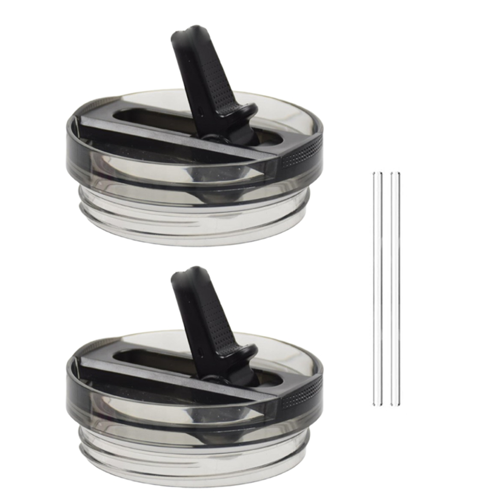 Saudism Black 2Pcs Cup Lids For Leakproof, Lid Replacement 40Oz With 2 Straws