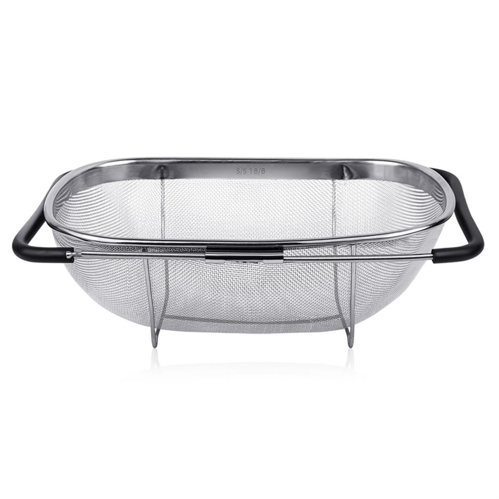 Large Sink Colander Stainless Steel Fine Mesh Basket with Telescopic Rubber Handle Rice Drain-image-OPC-PJSHG7G-NEW