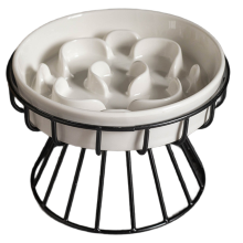 Raised Ceramic Cat Slow Feeder Bowl, Elevated Plate with Stand, Bowl for Wet and Dry Food, Friendly Pet