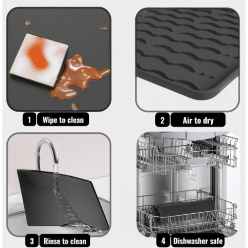 Coffee Bar Mat, Large Drying Mat for Kitchen Counter,Waterproof Countertop Protector Espresso Machine(Black) 2