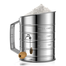 Flour Sifter for Baking, Stainless Steel 3 Cup with Rotary Hand Crank, Fine Mesh and Agitator Duster