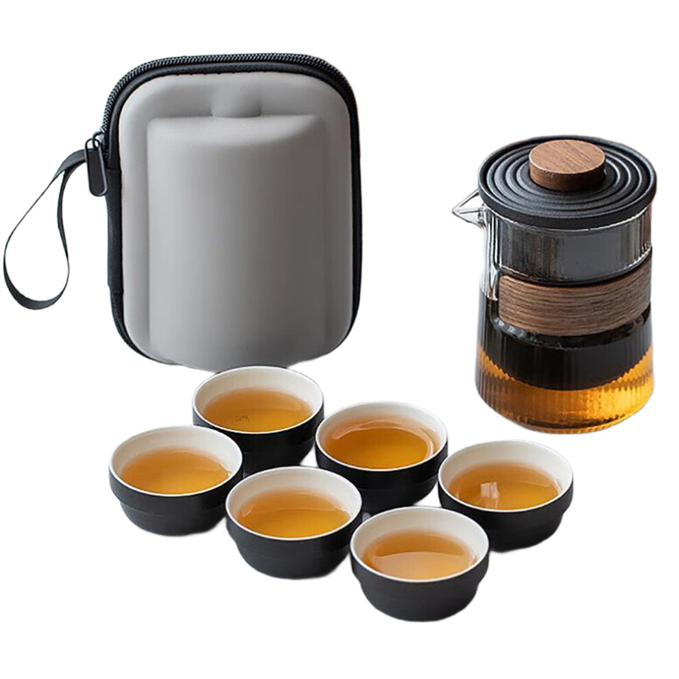 Saudism Tea Cup Anti-Hot Ceramic One Pot Four Glass Portable Travel Set Simple Chinese Style White