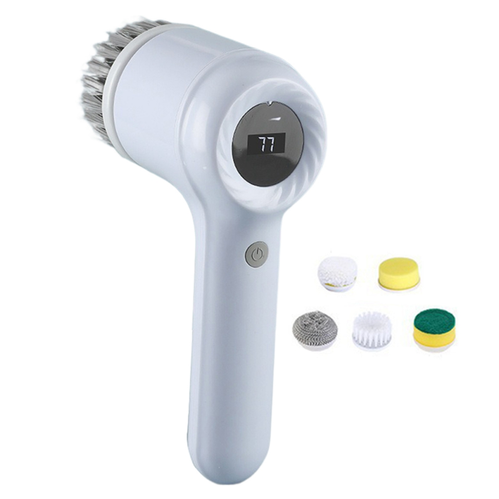 Electric Scrubber with 5 Brush Heads Dish Bathroom for Kitchen Sink Shower Tile WHITE-image-OPC-PJSHKCS-NEW