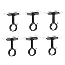 6 Pack No Drill Ceiling Mount Rod Brackets, Heavy Duty Self Adhesive Holders, Adjustable Hooks Hanging Black
