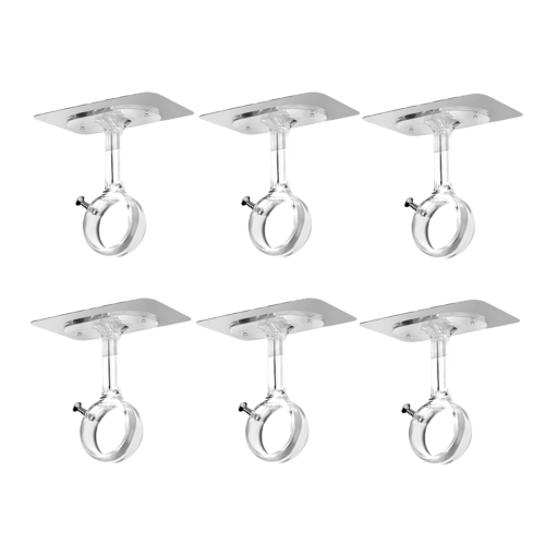 6 Pack No Drill Ceiling Mount Rod Brackets, Heavy Duty Self Adhesive Holders, Adjustable Hooks Hanging Transparent 1