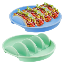 Silicone Taco Plates Set of 2 for Mess-Free Family Dinners Parties, Microwave & Oven Safe Tray Holds 4 Shells Each