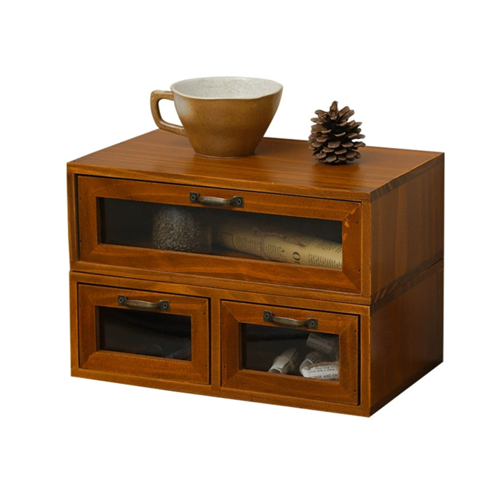 Saudism Wooden Drawer Storage Box,Office Desktop Organizer,Increased Shelf Cabinet For Computer Monitor&Dressing Table B