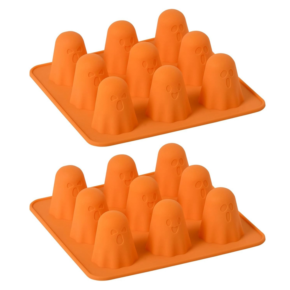 Saudism Ghost Silicone Molds 2 Packs Non-Stick 3D Chocolate 9-Cavity Cute Mold For Jelly Candy Cake Halloween