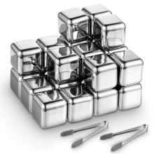24 Pack Stainless Steel , Reusable Metal Whiskey Stones High Cooling Chilling Rocks with Ice Tongs for Drinking