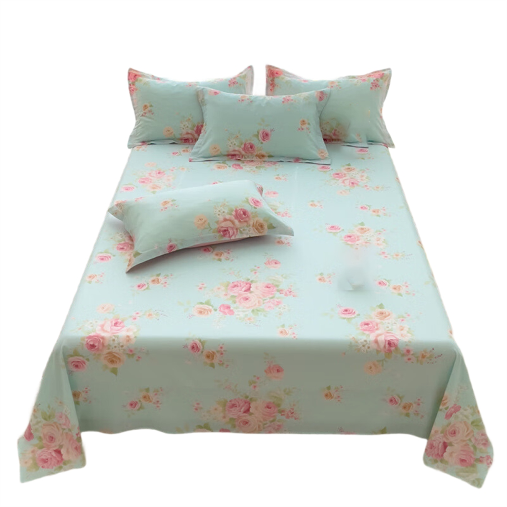 Cotton Bedsheet Floral Style Flat Sheet Skin-Friendly Bed Home Adults Kids Sheets Includes Two Pillowcases-image-OPC-PJSHRZR-NEW
