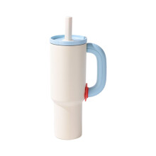 40oz Stainless Steel Straw Insulated Ice Cup Large Capacity Thermal Mug Tumbler with Coffee White