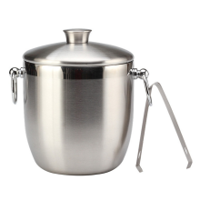 Stainless Steel Ice Bucket with Tongs Liter Double Walled Insulated and Lid Container(3L)