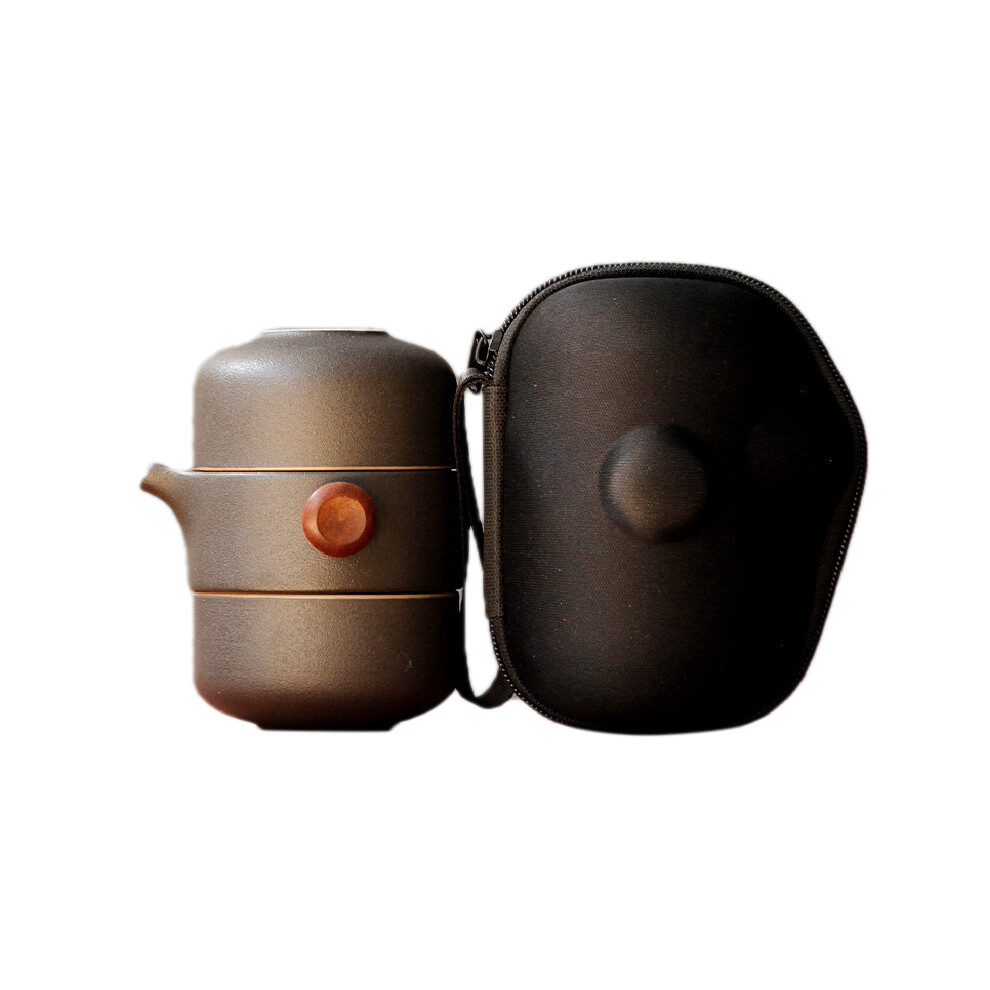 Saudism Japanese-Style Ceramic Teapot Lid Bowl Teacup Handmade Portable Travel Office Tea Set-Black