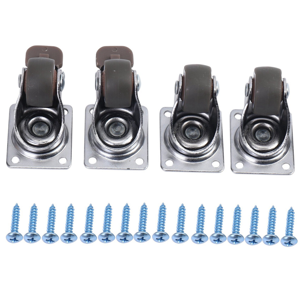 Saudism 4 Pack 1 Inch Low Profile Casters Wheels Soft Rubber Swivel Caster With 360 Degree Top Plate 100 Lb Total Capacity For Set Of (2 Brakes & 2 Without)