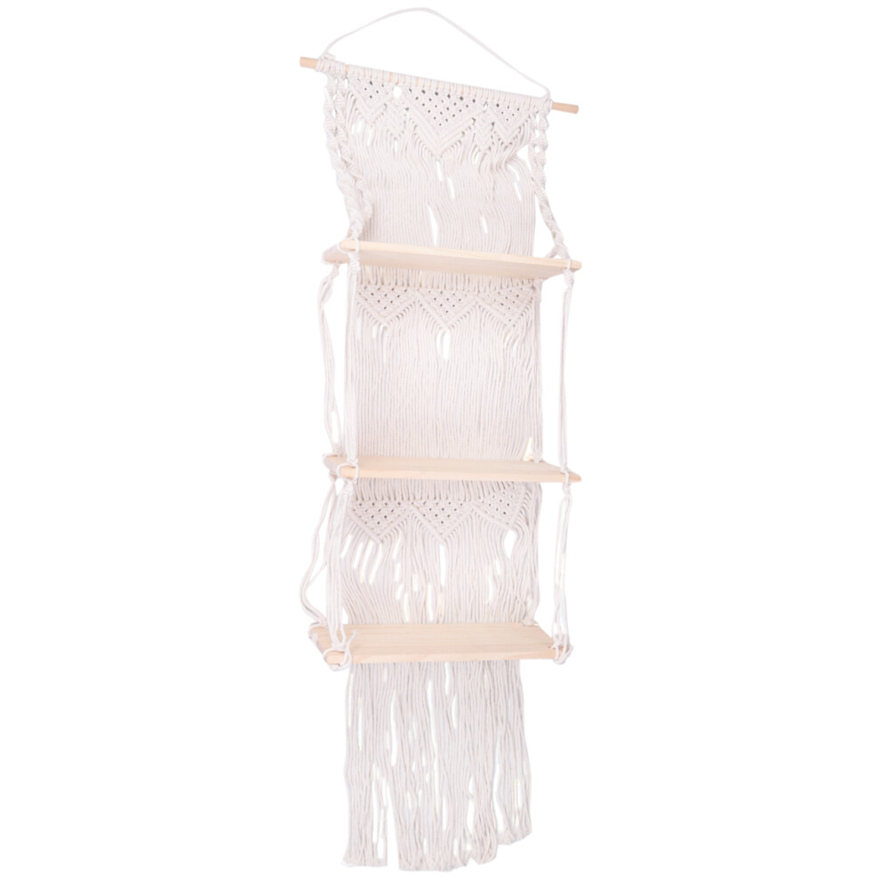 Boho Macrame Wall Hanging Shelf 3 Tier Handmade Woven Tassel Wood Organizer Shelves Floating Hanger For Home Decor 4852888804142