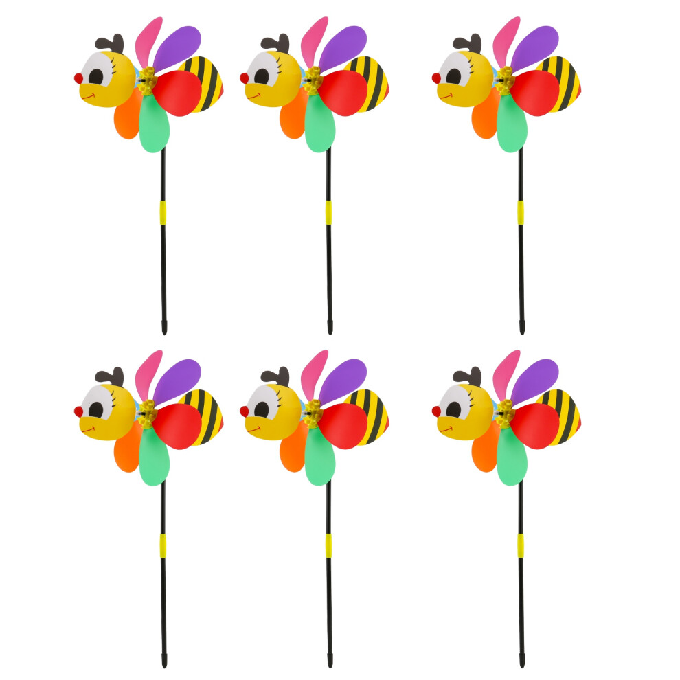 Saudism 6Pcs Bee Wind Spinners Pinwheels 3D Animal Windmills Garden Stakes Ornaments For Lawn Yard Patio Party Decor