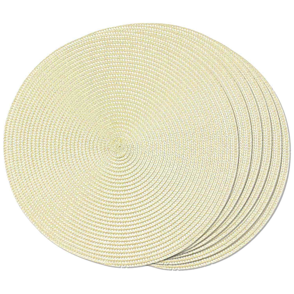 Saudism Round Braided Placemats Set Of 6 Table Mats For Dining Tables Woven Washable Non-Slip Place 15 Inch(Beige)