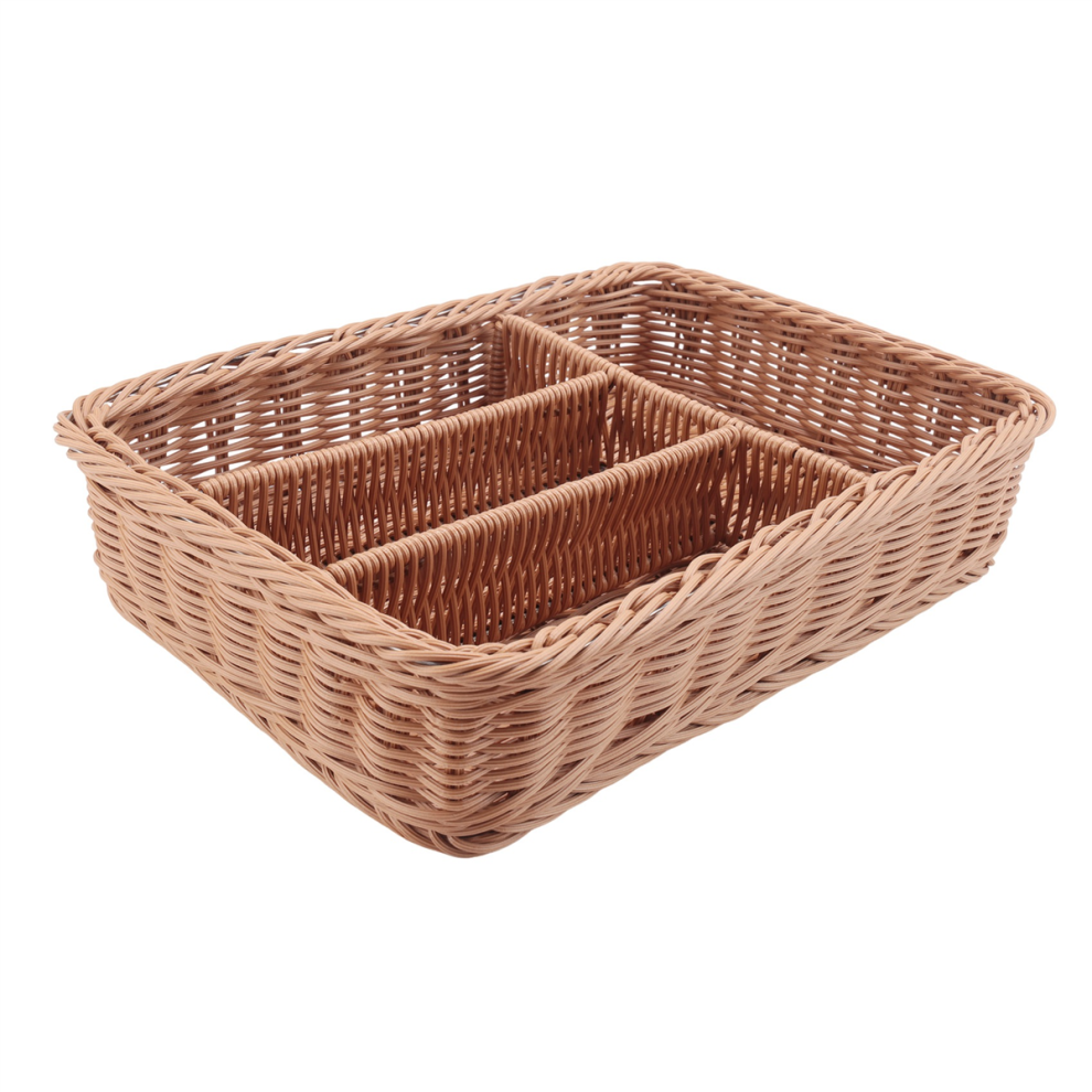 Kitchen Drawer Organizer Cutlery Storage Basket 4 Compartments Forks Knifes Rattan Tray Saudism