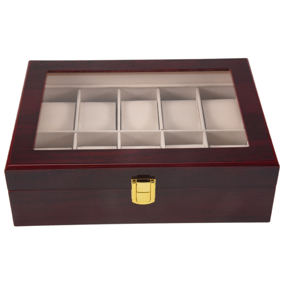 Luxury Wooden Watch Box Holder for Watches Men Glass Top Jewelry Organizer 10 Grids-image-OPC-PJSJ5BT-NEW
